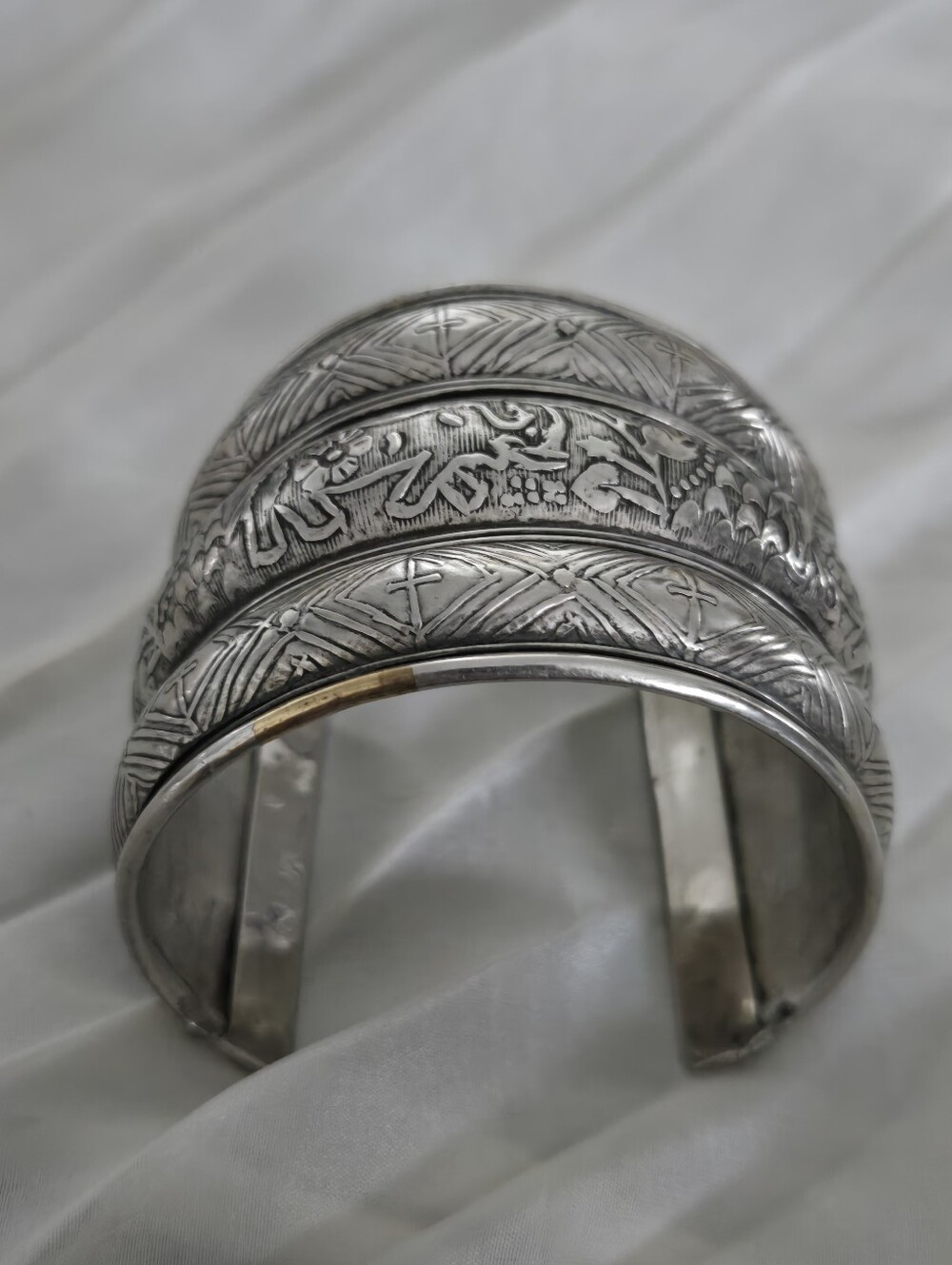 Indian Engraved Silver Cuff Bracelet Like New